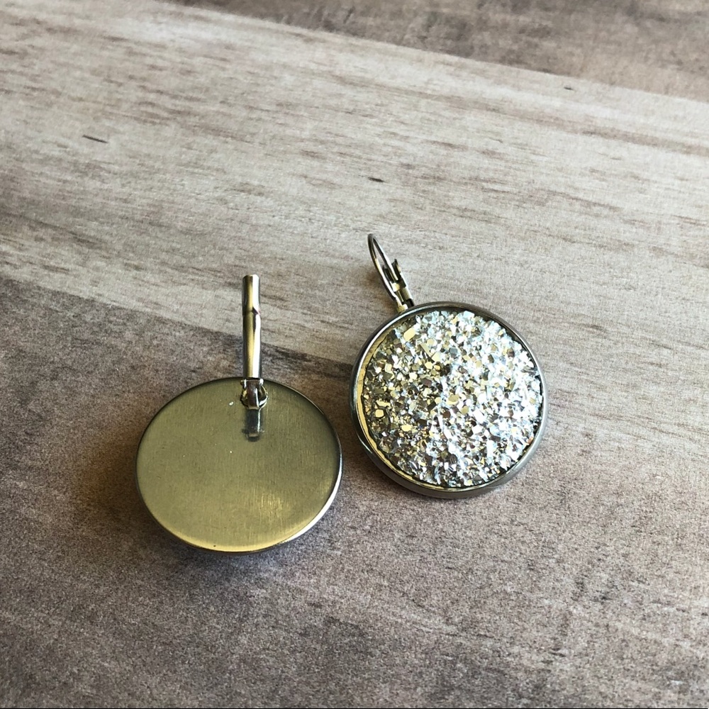 Silver Faux Druzy Stainless Steel Drop Earrings! - Picture 7 of 11